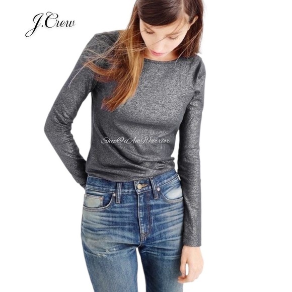 J.Crew shimmer silver/charcoal gray long sleeve boatneck t-shirt shop@iamwarrior - Picture 1 of 3